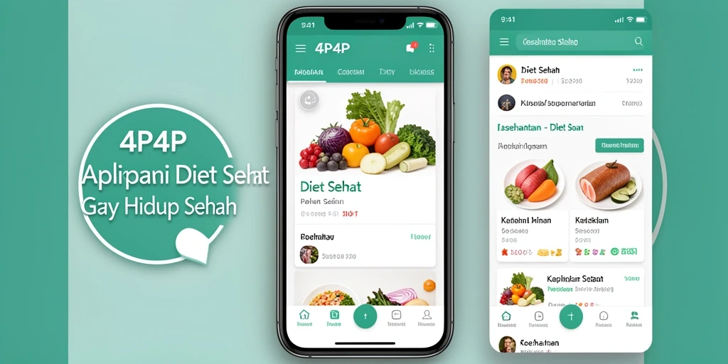 Antarmuka pengguna aplikasi 4P4P yang menyoroti fitur diet sehat.