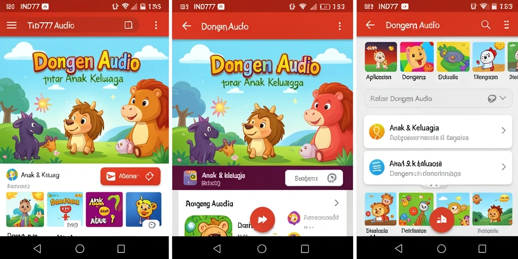 Tampilan antarmuka aplikasi IND777 yang user-friendly untuk dongeng audio.