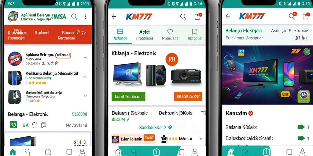 Skrinsut KM777 menampilkan antarmuka belanja elektronik yang menarik.