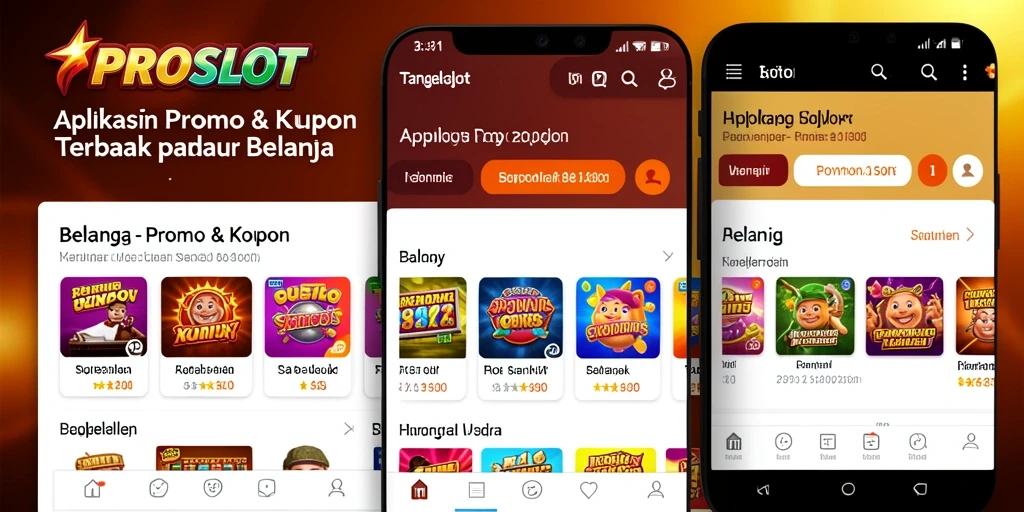 Tampilan antarmuka aplikasi PROSLOT yang menampilkan promo dan kupon.